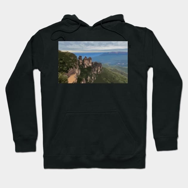 3 Sisters in the Blue Mountains Digital Painting Hoodie by gktb